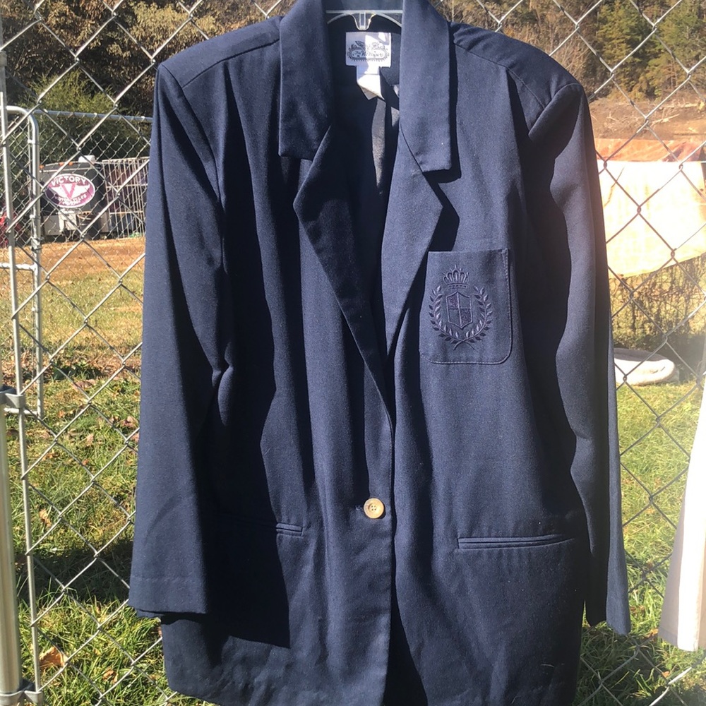 The Villager Navy Jacket with Crest Emblem on chest‎ pocket Ladies Size 16